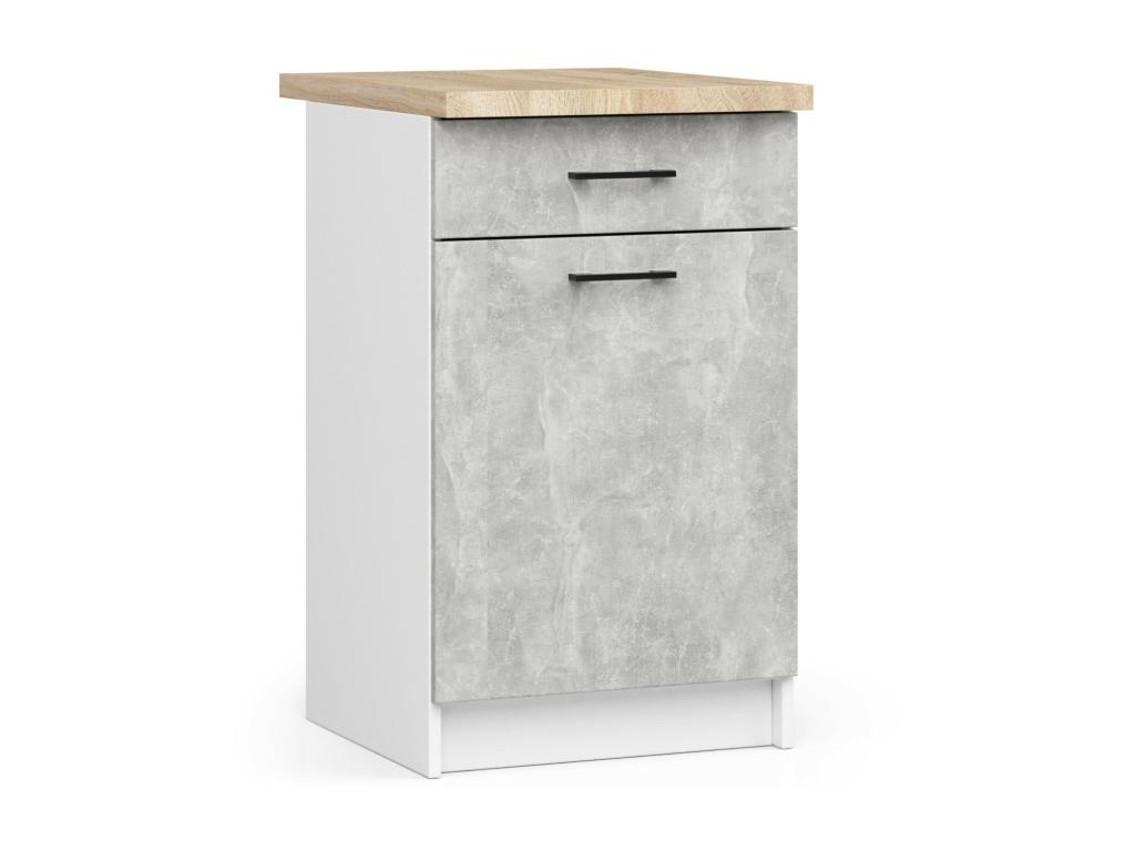 Armario de cocina S50 con encimera Homelyvo Blanco 50 cm 1 puerta 1 cajón color Hormigón 2 estantes 50x46x85 cm