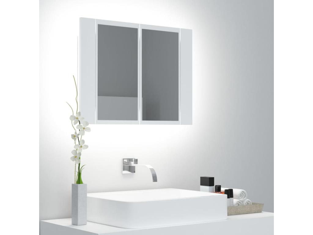 Armario espejo de baño con luz LED acrílico blanco 60x12x45 cm