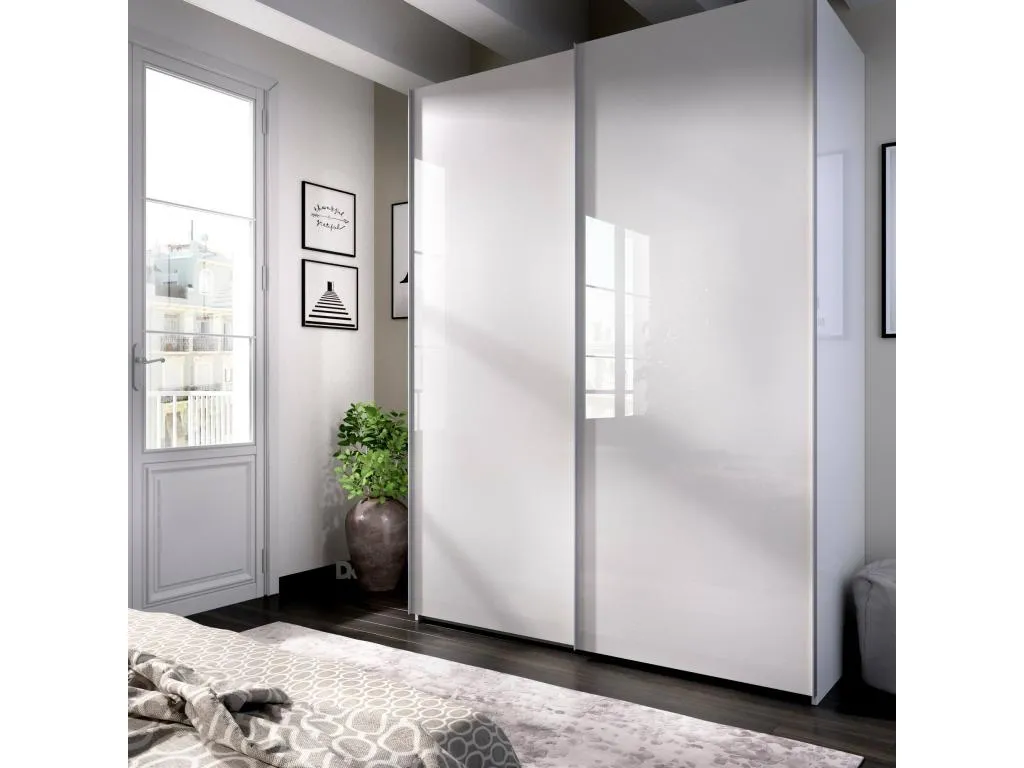 Armario Lluesmamuebles Perchero para dormitorio Armario con 2 puertas correderas 150x65h204 cm Blanco