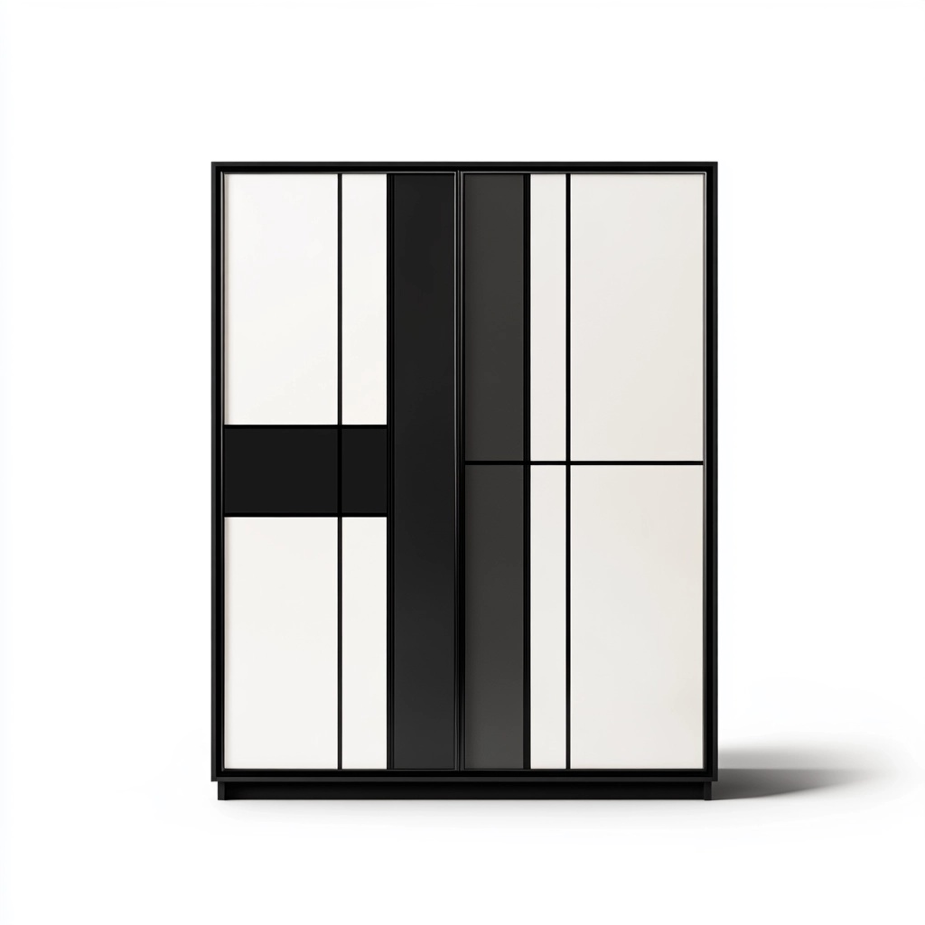 Armario moderno de dormitorio con diseño geométrico en blanco y negro fabricado en MDF de alta calidad con gran capacidad de almacenamiento IJ5712245
