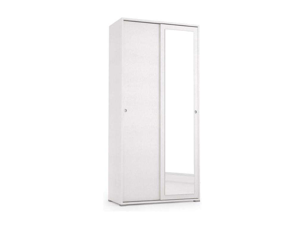 Armario Decopractico Armario con 2 puertas correderas y espejo Mueble con barra perchero y baldas Made in Italy 90x45h195 cm Blanco EXCG33764
