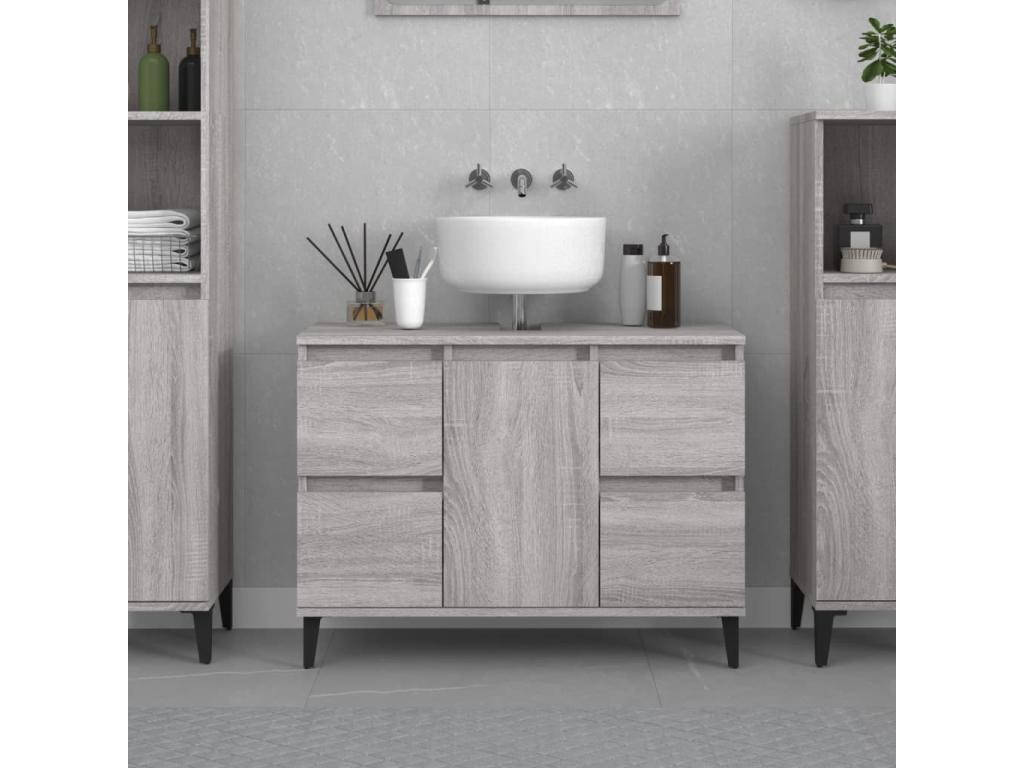 Armario de lavabo madera contrachapada gris Confortzx 80x33x60 cm