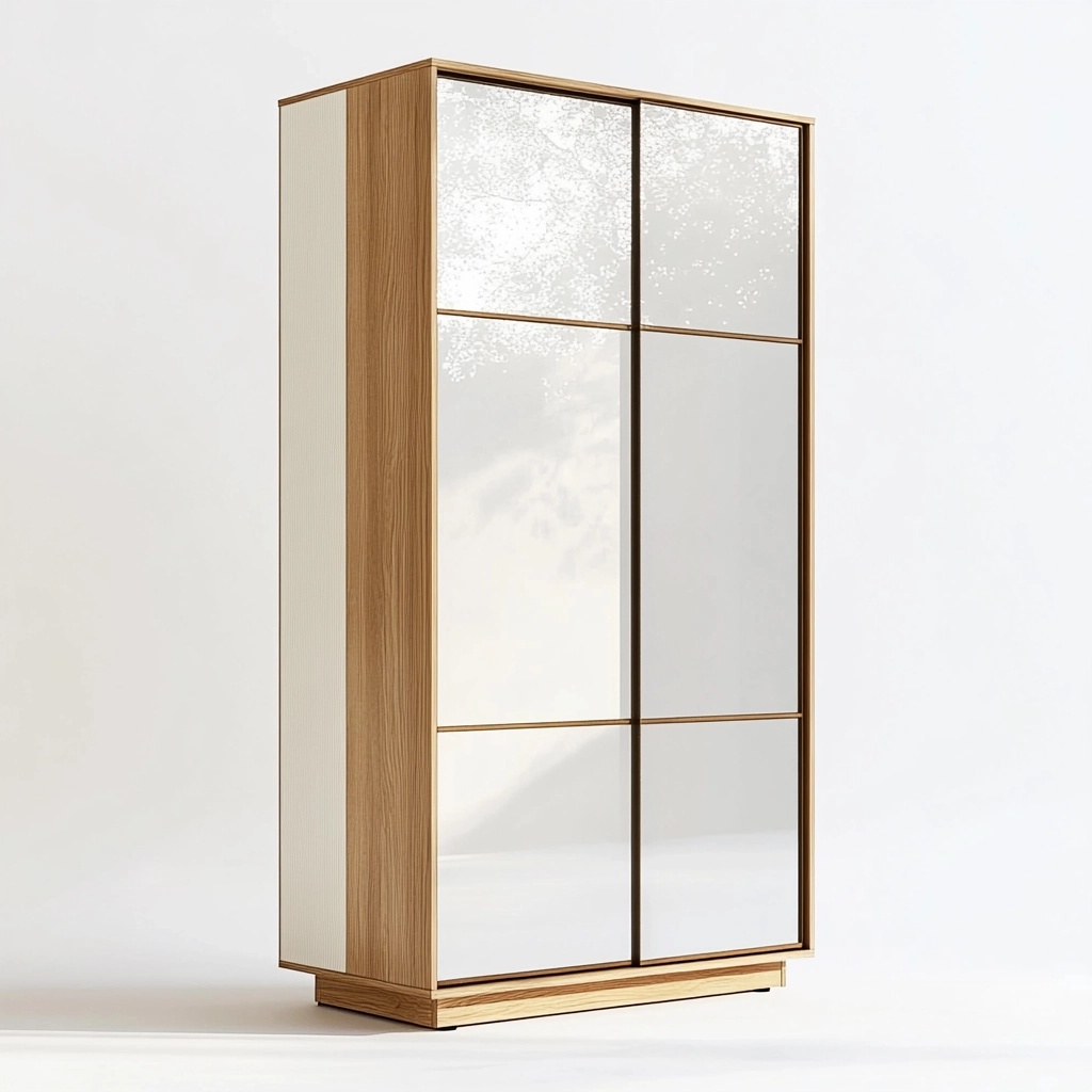Armario de dormitorio moderno de madera y puertas correderas con espejo diseño minimalista para ropa color roble claro y blanco 200x120x60cm VQ9663494