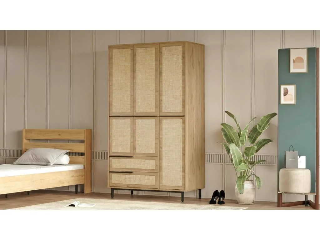 Gran Armario Mobtrendy Muebles de dormitorio Vestidor Armario de ropa 112x55 h196 cm Nogal y Mobtrendy 67318hrhg
