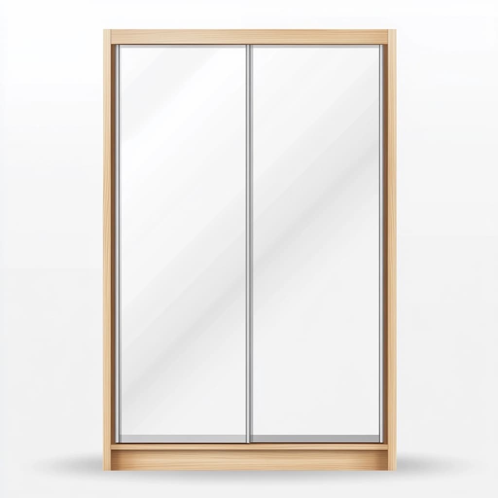 Armario de Puertas Correderas con Espejo para Dormitorio en Acabado Madera Natural y Vidrio Gran Capacidad 200x150cm