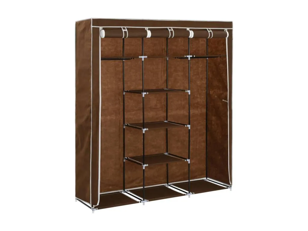 Armario de 4 compartimentos con barras y tela color marrón 150x45x175 cm UH9459446