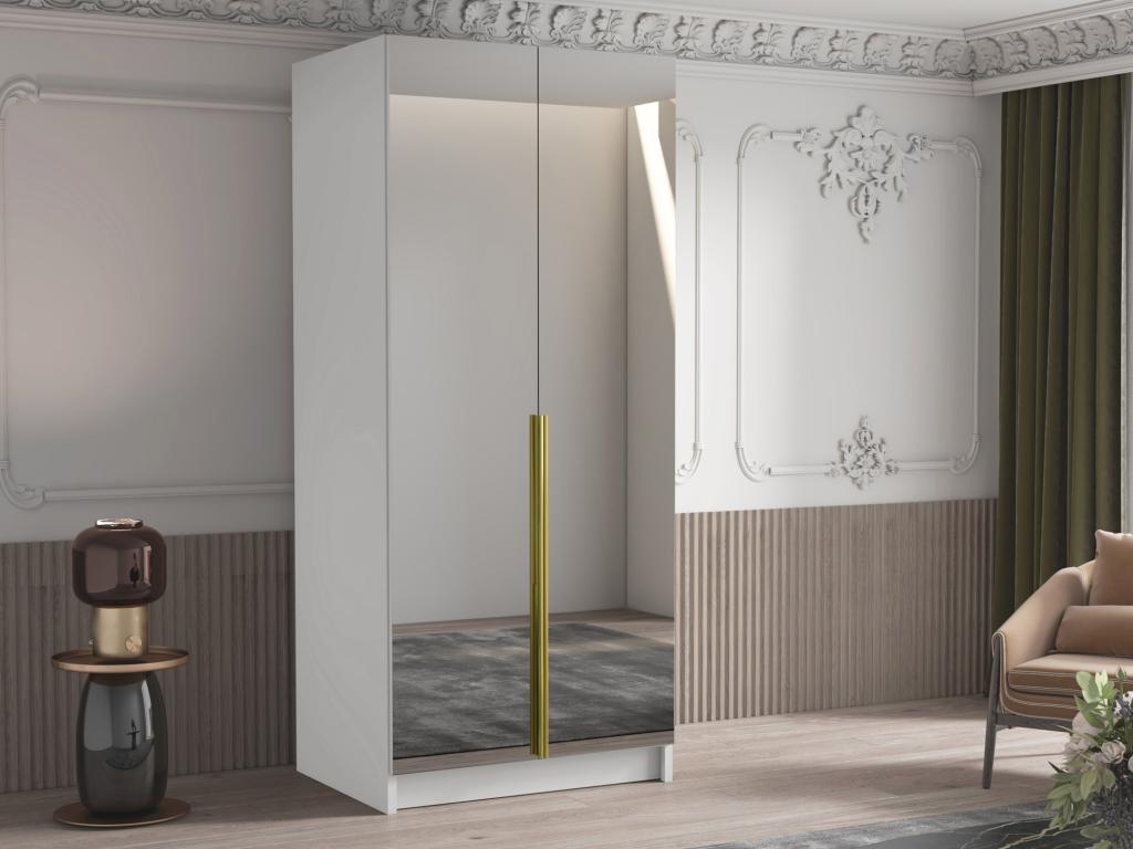 Armario Homelyvo 200 - Blanco - Dorado - 215x100x58cm - Puertas de armario Con bisagras