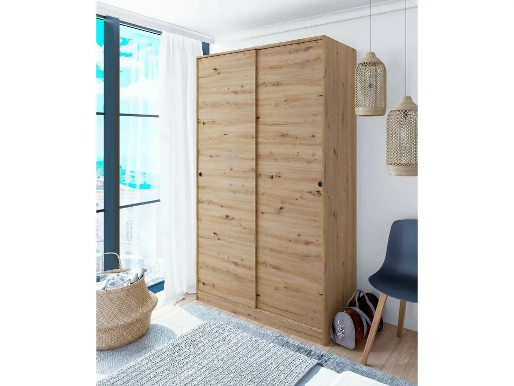 Armario Jmmhogar Armario de dormitorio con 2 puertas correderas Unidad con 4 estantes y barra para ropa 120x50h200 cm Jmmhogar Nudos
