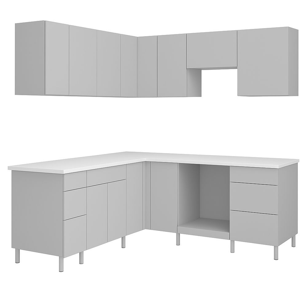 Conjunto De Armarios De Cocina Esquinero Gris 180x180 cm Madera Moderna Para Almacenamiento Doméstico