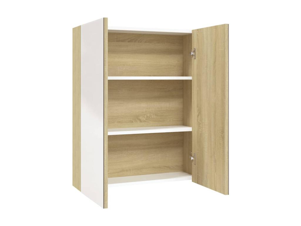 Armario de espejo de baño MDF blanco y roble 60x15x75 cm