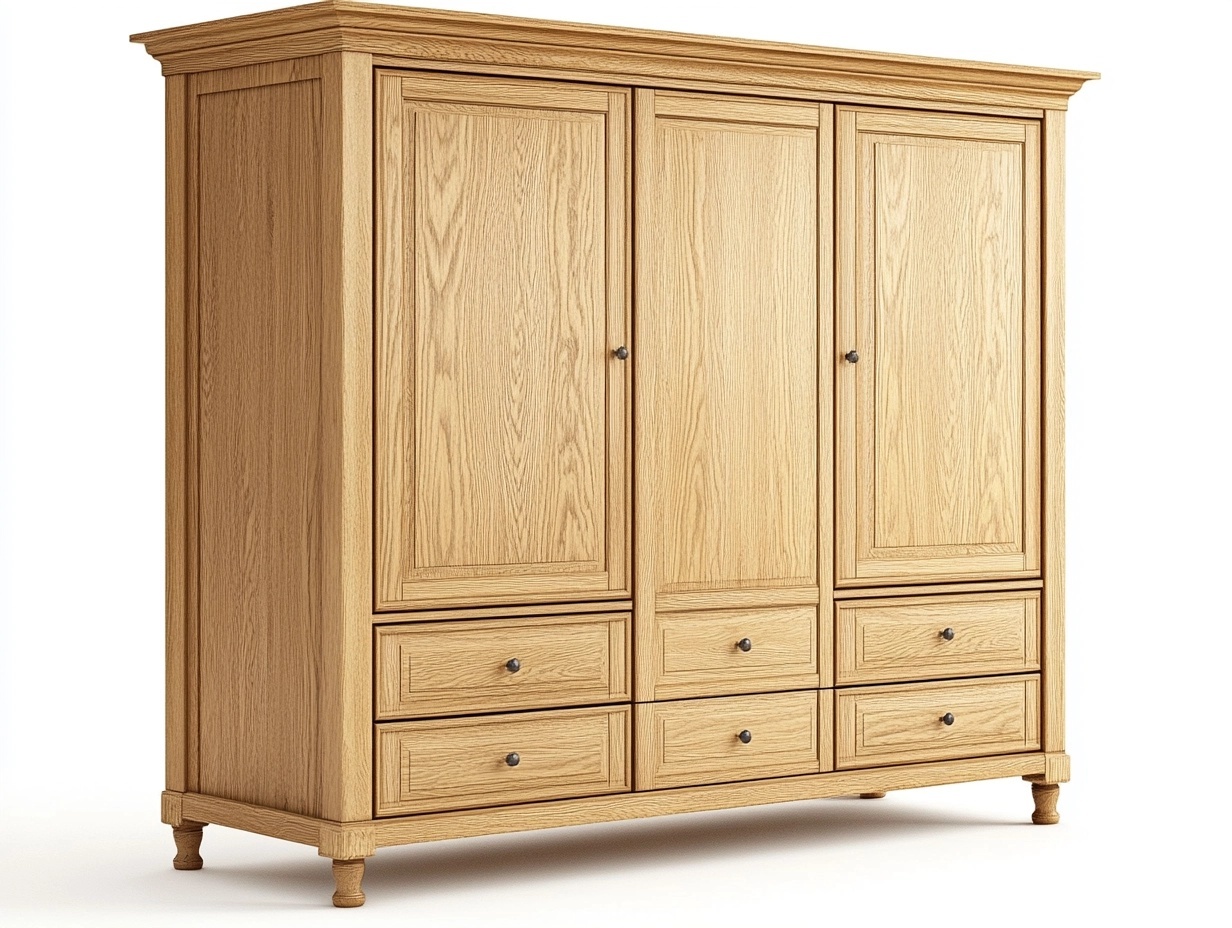 Armario de madera de roble natural 200x180x60cm para dormitorio con almacenamiento amplio y diseño clásico