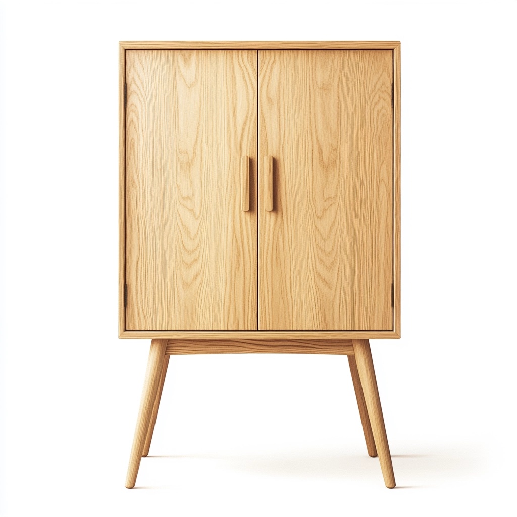 Armario bajo de madera natural para sala con puertas y patas inclinadas estilo escandinavo 80x40x120 cm almacenaje multifuncional FU6141868