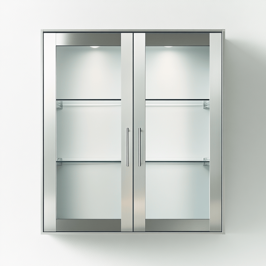 Armario de pared para baño con espejo puerta doble gris metal cristal