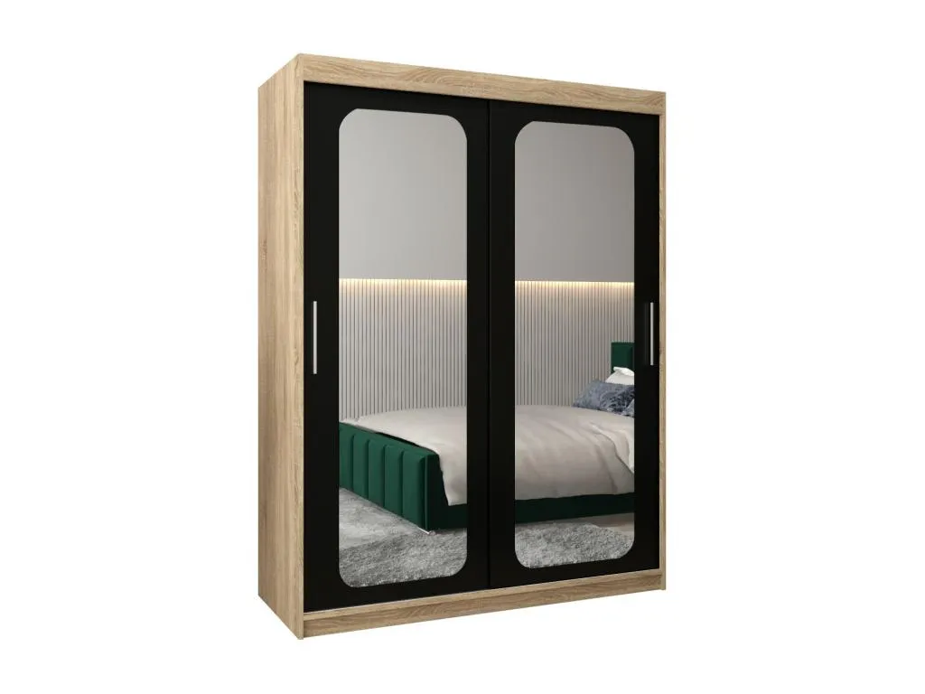 Armario Moderno Lluesmahome T3 de 2 Puertas Correderas, diseño Lluesmahome y negro, 200/150/62 cm.  MT9064676