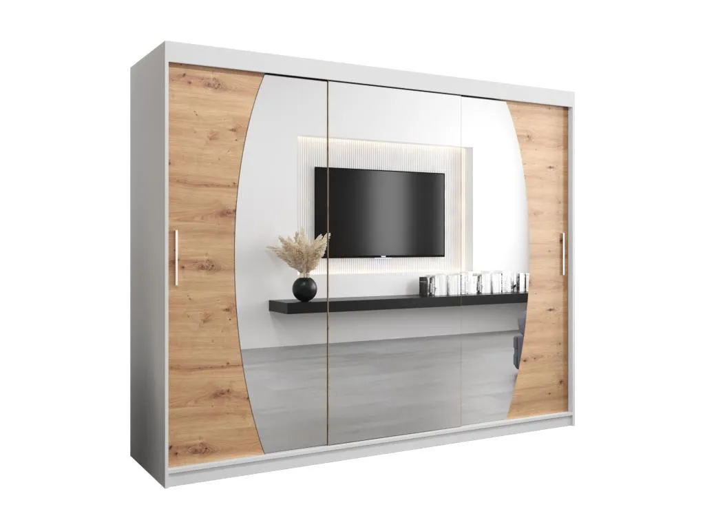 Armario de puertas correderas de 200x250x62 cm con 3 puertas en color blanco y artisan VH3161562