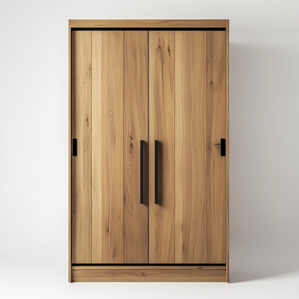 Armario de Dormitorio de Madera Natural con Puertas Dobles y Manijas Negras Funcional para Almacenaje Moderno 180x100x50 cm BV2578618