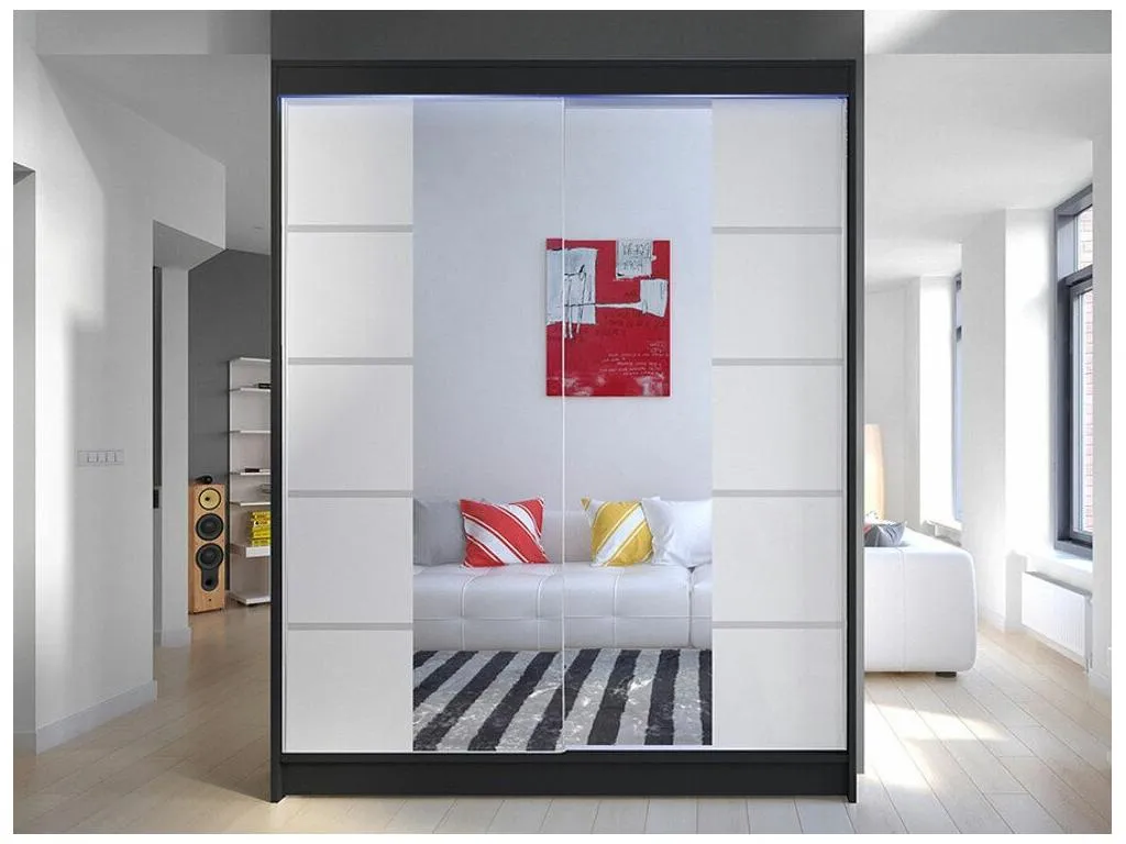 Armario Micasacool 146 Blanco | Negro 200x150x58cm Puertas de armario - Correderas