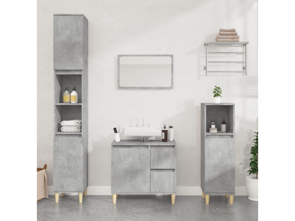 Confortzx Armario de baño madera contrachapada gris hormigón 30x30x100 cm