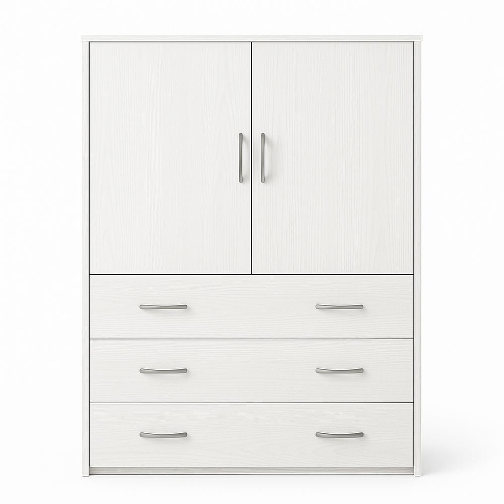 Armario de almacenamiento moderno blanco con puertas y cajones para dormitorio madera 180x100x50cm