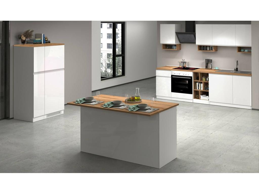 de cocina Homelyvo - Armario multiusos - Mueble cocina - Mesa auxiliar - 100 por ciento Made in Italy - 155x90h90 cm - Blanco brillo y roble