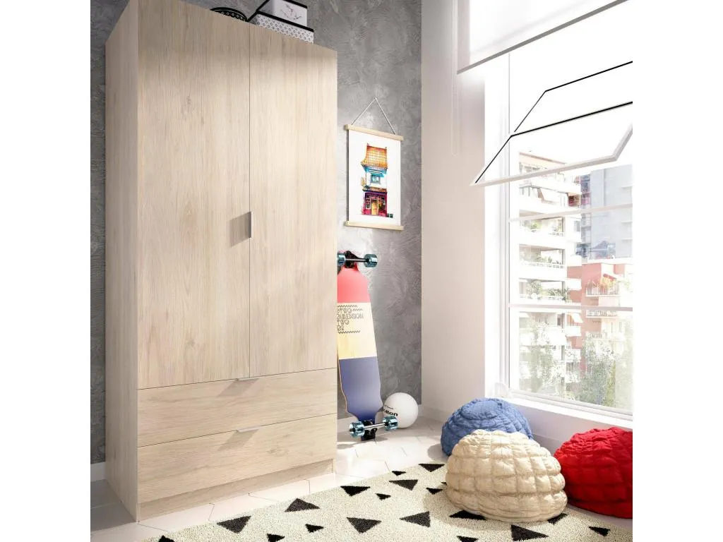 Armario Hogarsens Perchero para dormitorio Armario con 2 puertas batientes y 2 cajones 81x52h184 cm Hogarsens