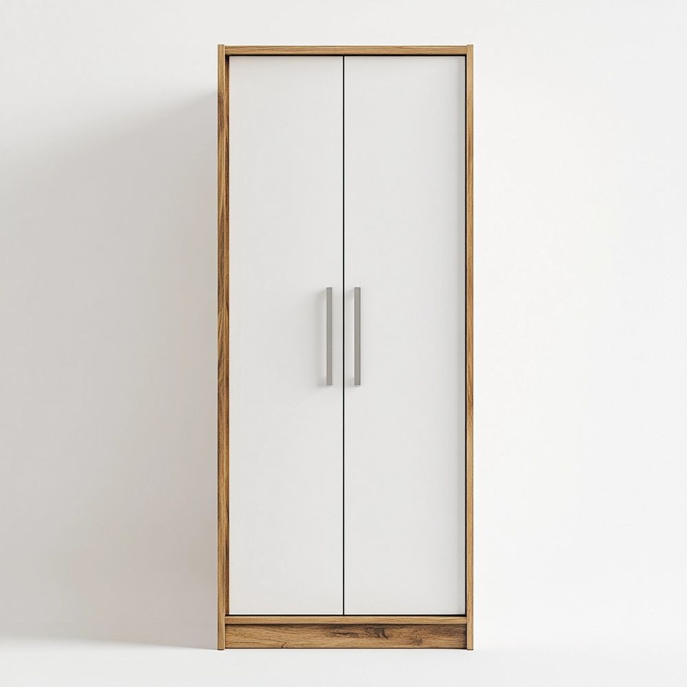 Armario de pino macizo y MDF pintado con 2 puertas estantes ajustables y barra para colgar 80x50x180 cm Blanco