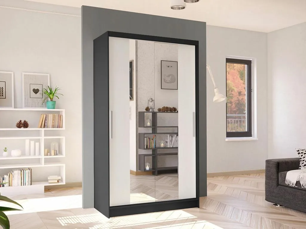 Armario Alkihogares 164 Blanco | Negro 200x100x58cm Puertas de armario - Correderas