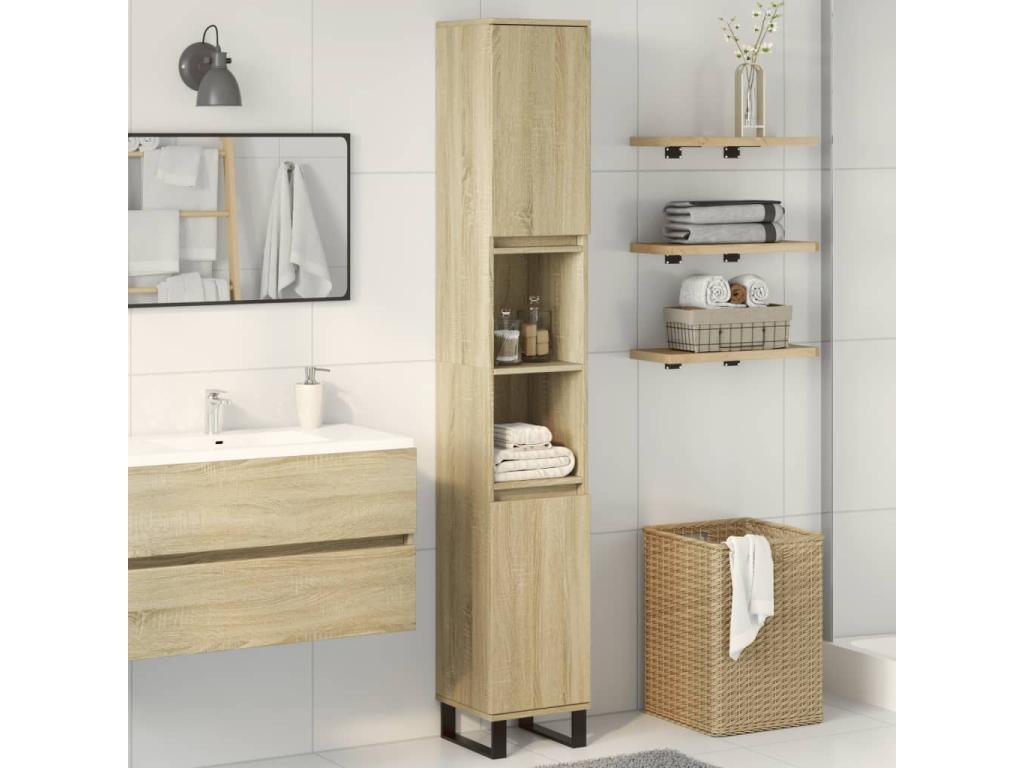 Armario de baño madera contrachapada roble Luzssnh 30x30x190 cm