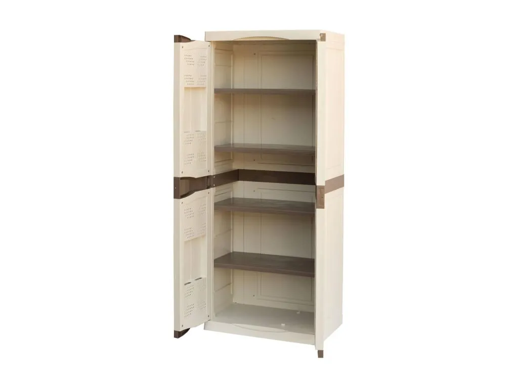 Armario de exterior Prietocasa Mueble de balcón multiusos Mueble de exterior de 2 puertas Made in Italy Beige y Marrón Acabado elegante