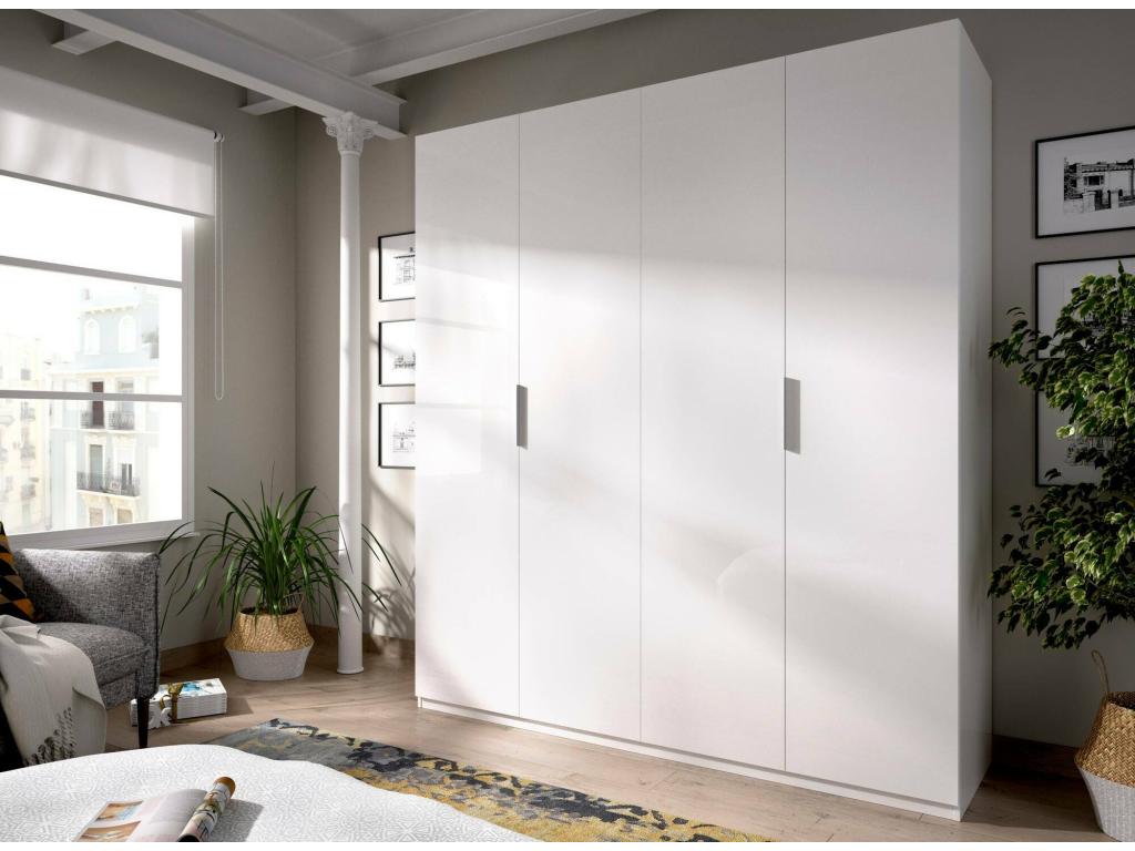 Armario Confortzx - Perchero para dormitorio - Armario con 4 puertas batientes - 180x52h204 cm - Blanco