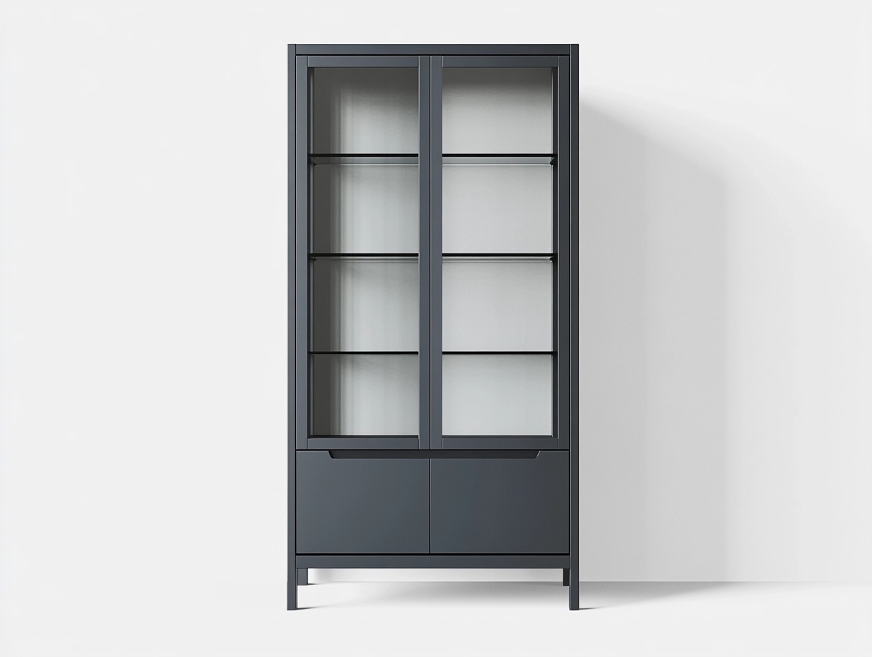Vitrina moderna de 180x90x40 cm para salón u oficina con puertas de cristal armario de almacenamiento de metal color gris oscuro estilo contemporáneo ek2573880