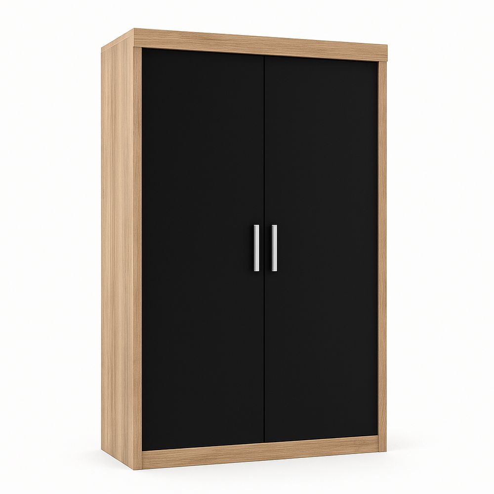 Armario de 2 puertas con diseño moderno en color negro y madera clara,ideal para dormitorio y sala de estar