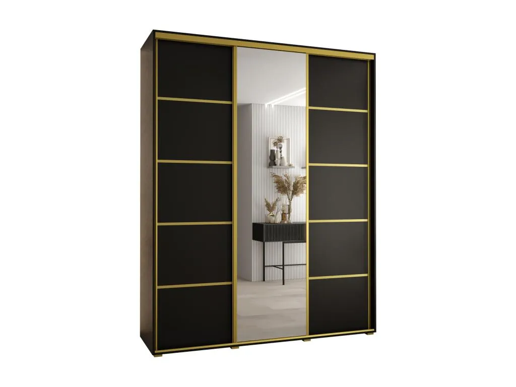 Armario Lluesmahome modelo 5 con tres puertas correderas de 235.2/190/60 cm (Negro/Negro/Oro)  VP6809354