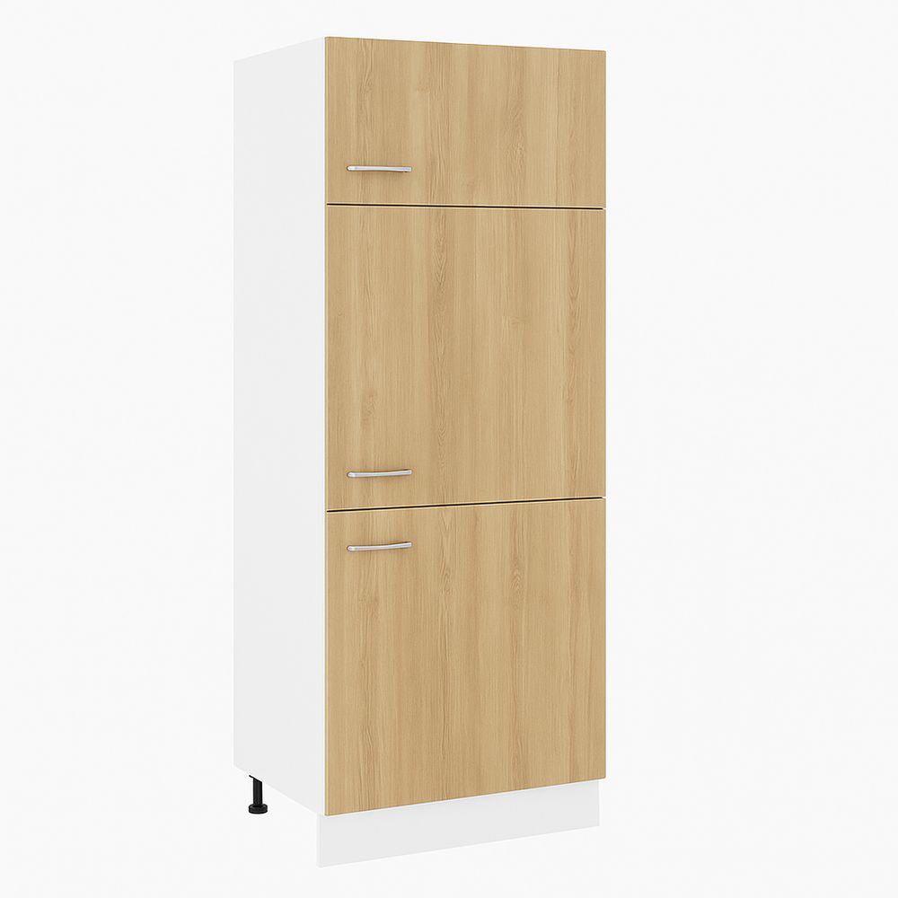 Armario alto moderno de diseño minimalista en color madera y blanco, almacenamiento eficiente, ideal para cocina o sala
