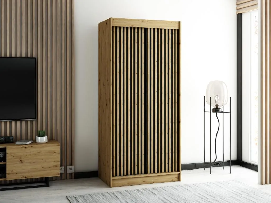 ARMARIO Lluesmahome 1 DE PUERTAS CORREDERAS 200/100/62 2 puertas (artisan/negro/artisan) HEBG51731