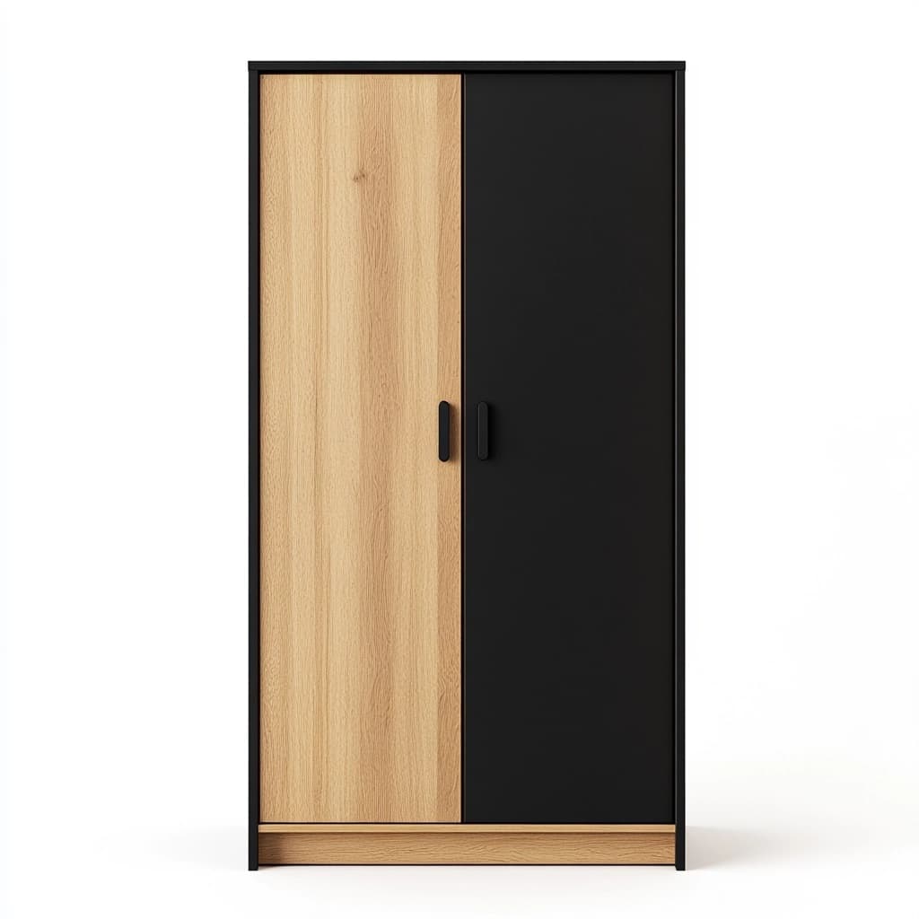 Armario moderno de dormitorio madera y negro roble diseño minimalista almacenamiento con dos puertas dimensiones medias armario de ropa
