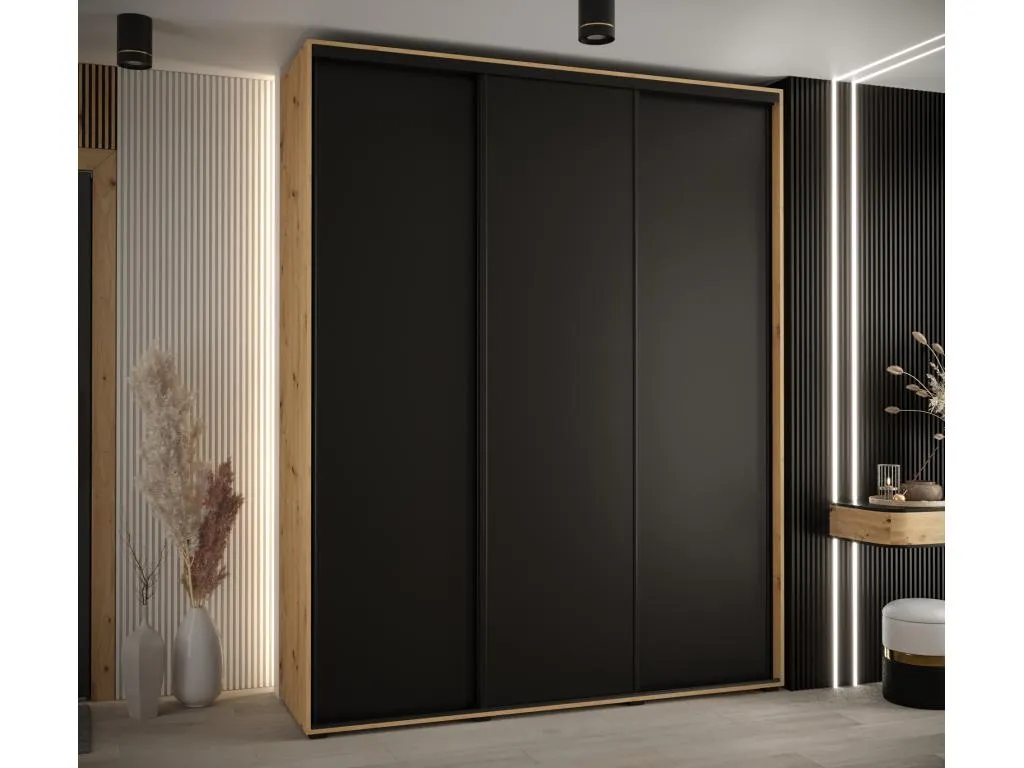 ARMARIO Mueblesclasic 1 DE PUERTAS CORREDERAS 235.2/190/60 3 puertas (Artisan/Negro/Negro)