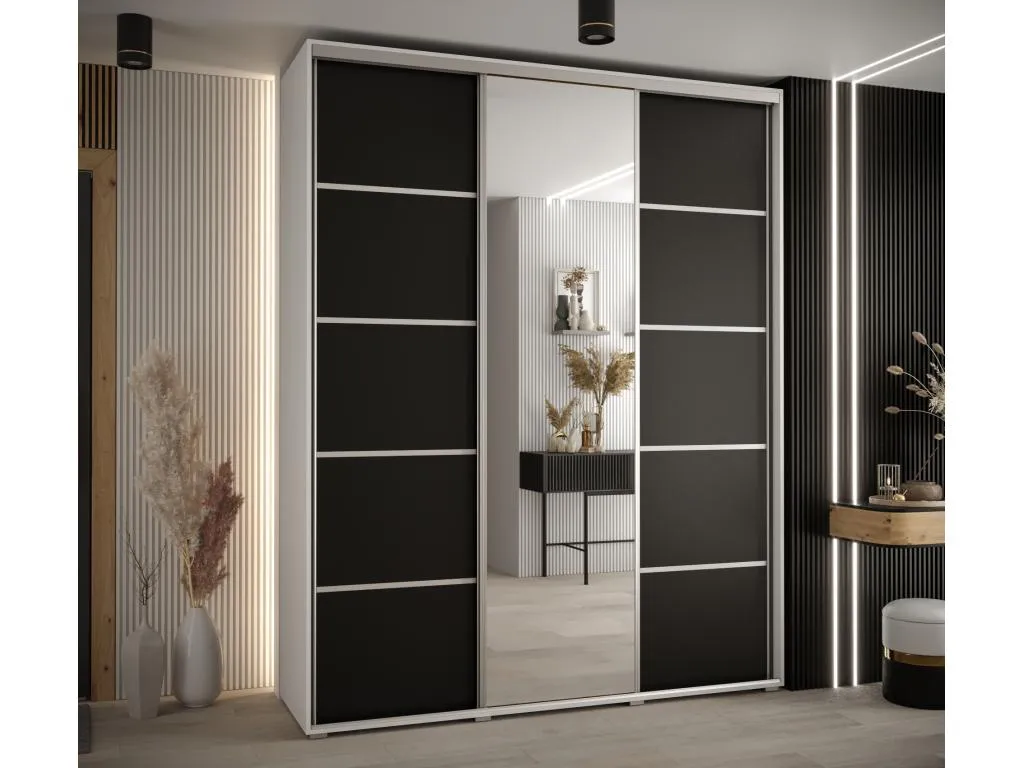 ARMARIO Alkifurniturees 5 DE PUERTAS CORREDERAS 235.2/190/45 3 puertas (Blanco/Negro/Plata) OUES06982
