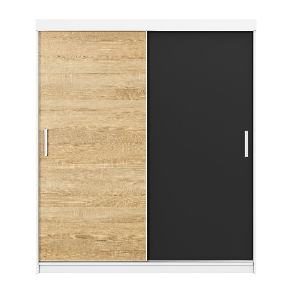 Armario Deslizante Moderno de Madera con Acabado en Color Natural y Negro, Ideal para Dormitorios y Espacios Reducidos