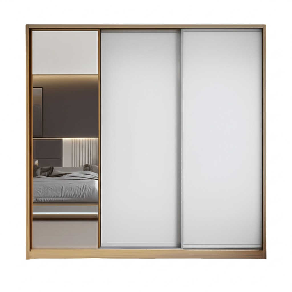 Armario Puertas Corredizas Madera Ropero Moderno Beige/Blanco Gran Capacidad