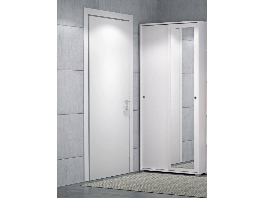 Armario Decopractico Armario con 2 puertas correderas y espejo Mueble con barra perchero y baldas Made in Italy 90x45h195 cm Blanco EXCG33764