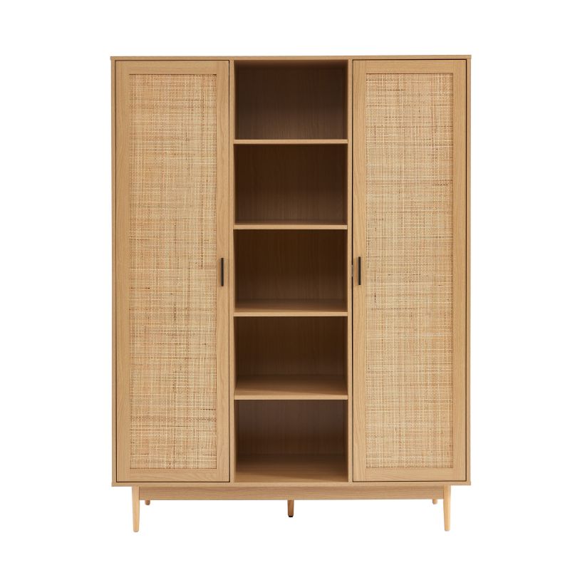 Armario efecto roble y rejilla de ratán 2 puertas 135 cm ak0488n8