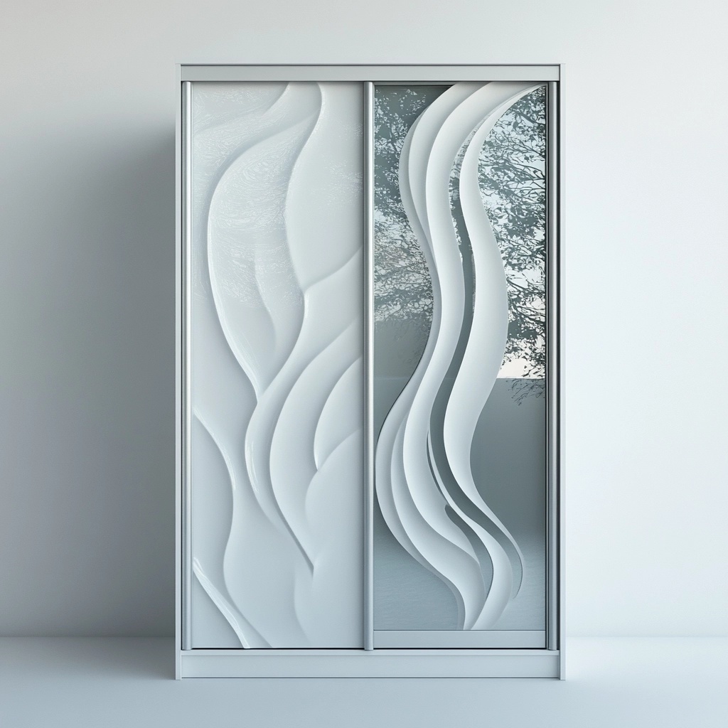 Armario moderno para dormitorio blanco de madera y vidrio con puertas correderas diseño artístico 200x120x60cm XP9093811