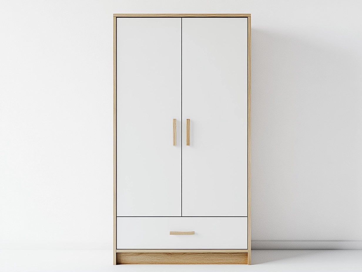 Armario moderno blanco y roble para dormitorio de 180x80x50 cm de madera con cajón inferior UB5245274