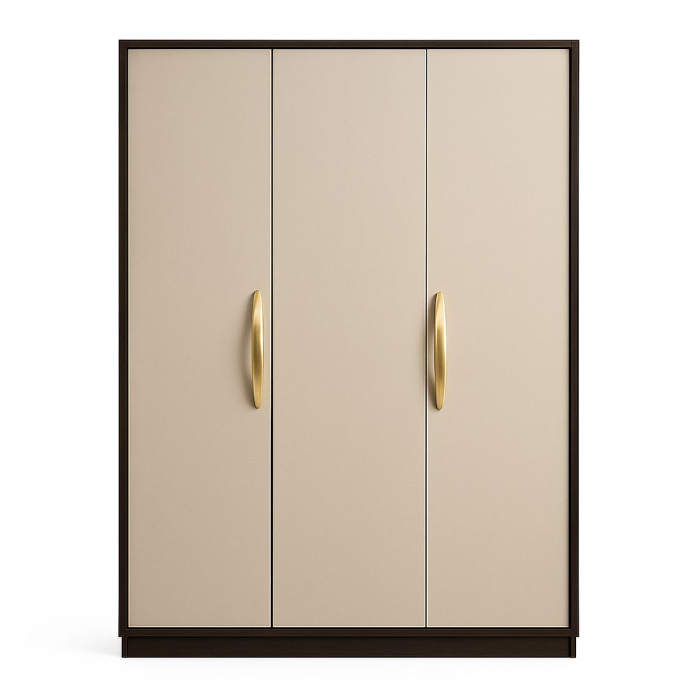 Armario moderno de 3 puertas con tiradores dorados,almacenamiento funcional y elegante,diseño contemporáneo,color beige
