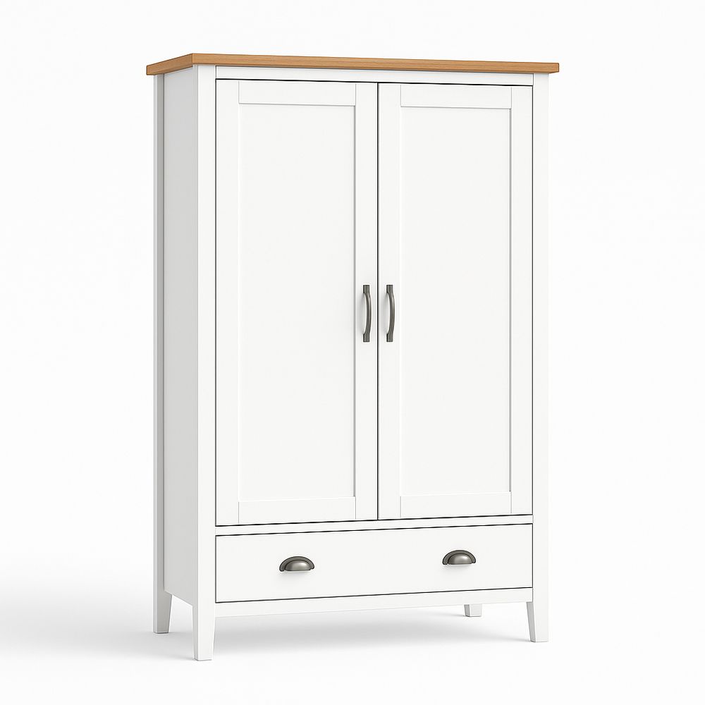 Armario de Almacenamiento Blanco con Tapa de Madera, Mueble Modular Elegante y Funcional, Armario de Dos Puertas y Cajón, Estilo Escandinavo