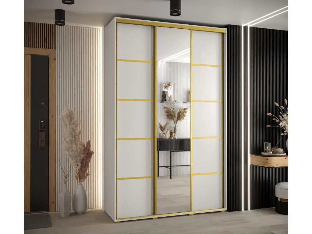 ARMARIO Jmmhogar 5 DE PUERTAS CORREDERAS 235.2/150/60 3 puertas (Blanco/Blanco/Oro)