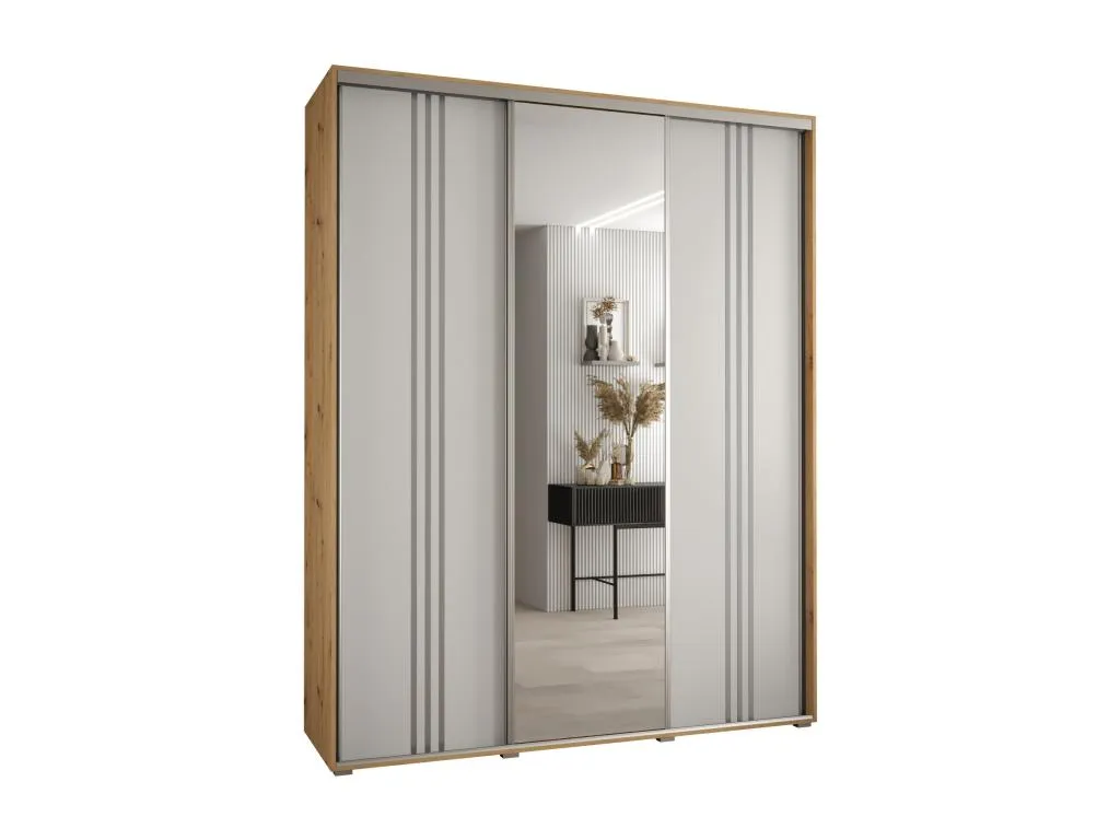 Armario Biocasahogar con 3 puertas correderas 235.2x200x60 cm (Acabado Artisan/Blanco/Plata) VA2119325