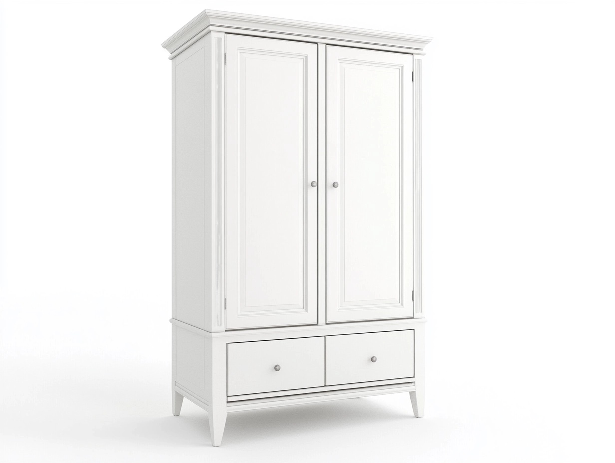 Armario blanco clásico de madera con dos puertas y cajones para dormitorio 180x100x50 cm SJ4368159