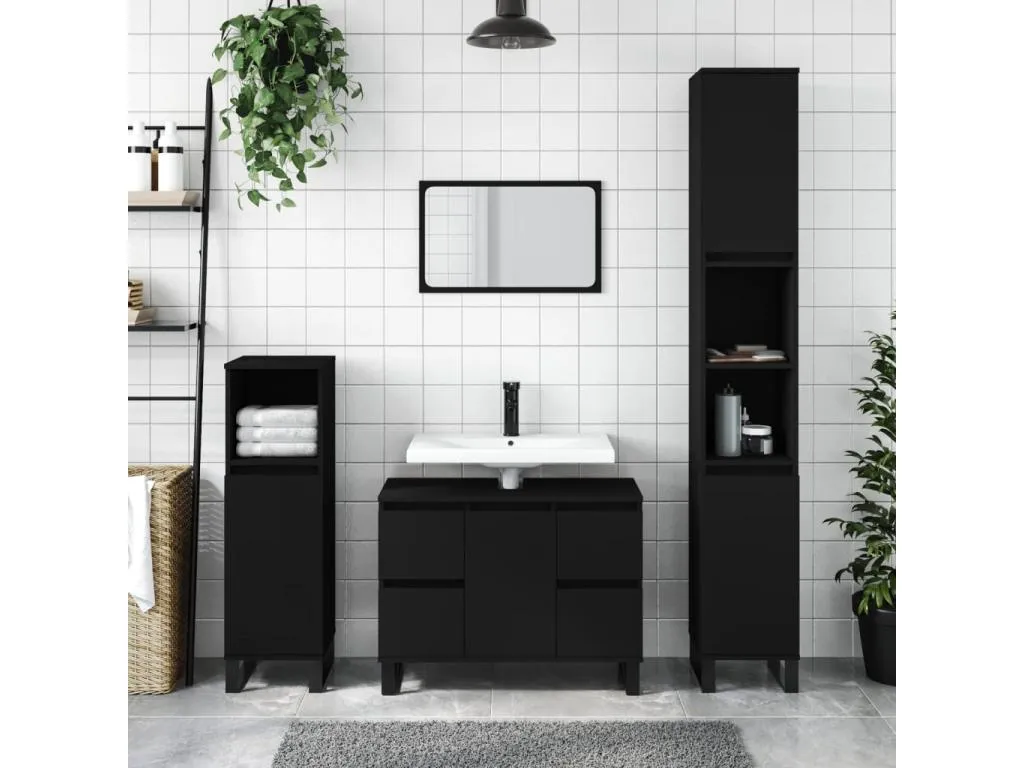 Armario de baño Prietocasa contrachapada negro 30x30x100 cm